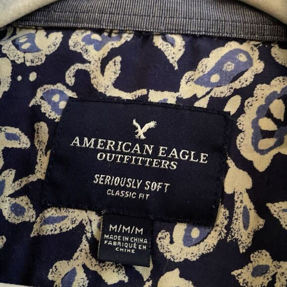 American Eagle Button Front Seriously Soft Paisley Shirt Mens Medium Classic Fit - Picture 4 of 10